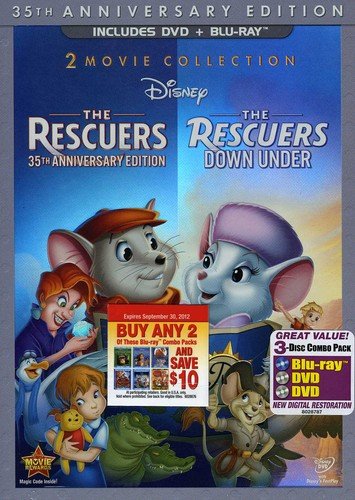 RESCUERS/RESCUERS DOWN UNDER  - BLU-35TH ANN. ED-INC. DVD COPY-DVD CASE